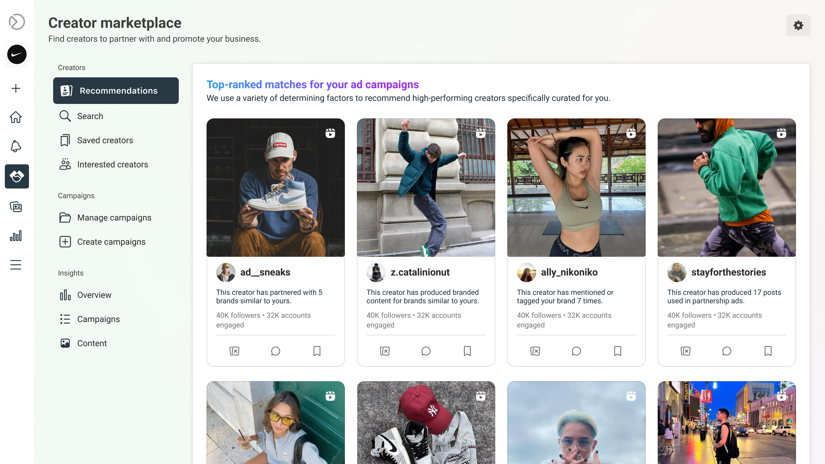 New Creator Marketplace — ML-powered recommendations with rich creator cards